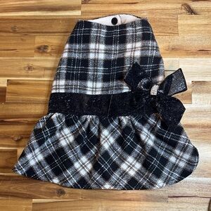 Plaid Black and White Holiday Skirt‎ with Bow Dog Dress